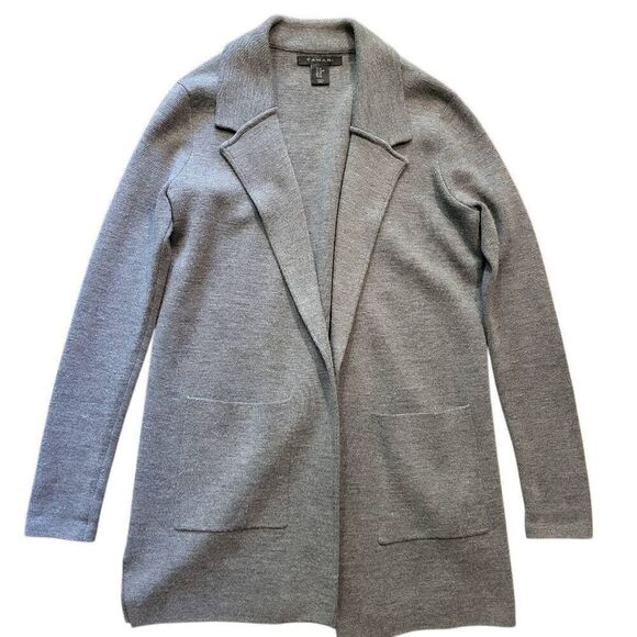 Tahari Sweater Blazer Women's XS Grey Merino Wool Blend Open Knit - Picture 1 of 4